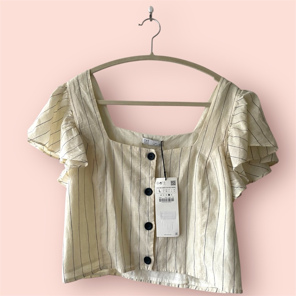 Zara Cream Striped Button-Up Blouse